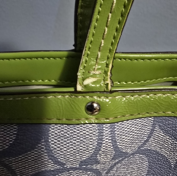Coach Signature C Blue w/ Green & White Stripe Coated Canvas Small Satchel - Picture 9 of 11